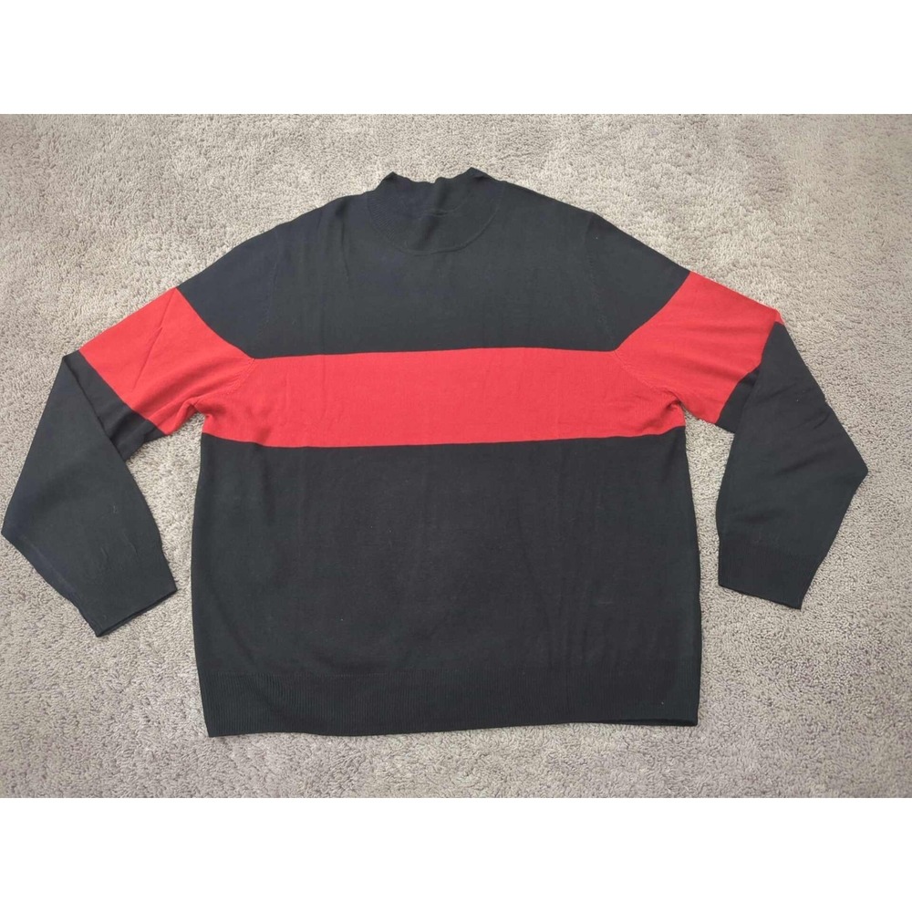 Nova MEN Sweater Mens XXXL Black Red Colorblock Mock Neck 90s Preppy‎ Retro